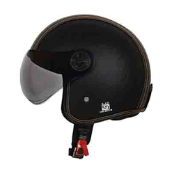 O2 Star Leather Open Face Helmet With Goggle Visor & Breathable Padding (Black)